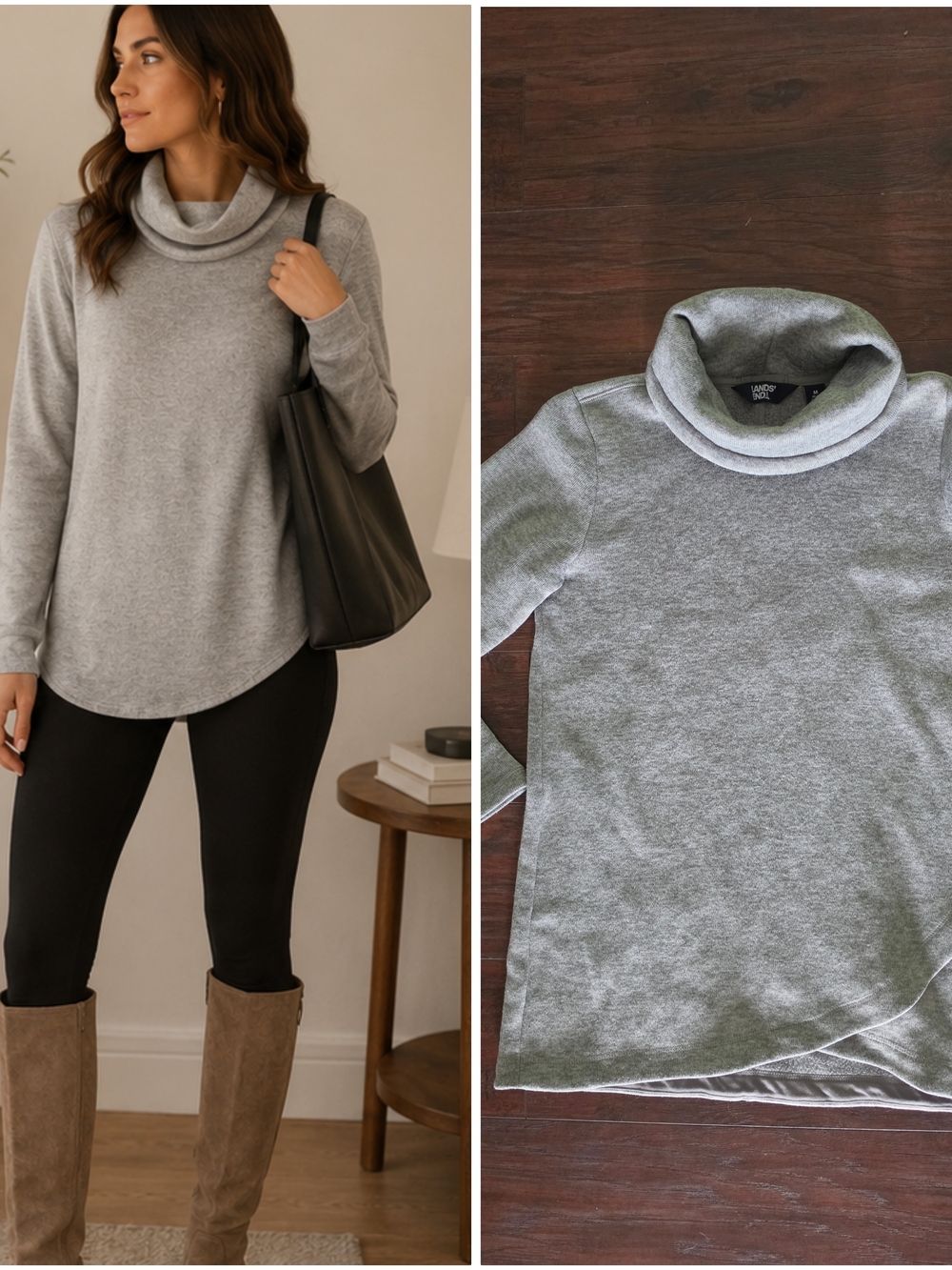 Lands End Grey Cowl Neck Sweater Top - Women